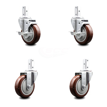 Service Caster 4 Inch Maroon Polyurethane Wheel Swivel 3/4 Inch Square Stem Caster Brakes, 2PK SCC-SQ20S414-PPUB-MRN-TLB-34-2-S-2